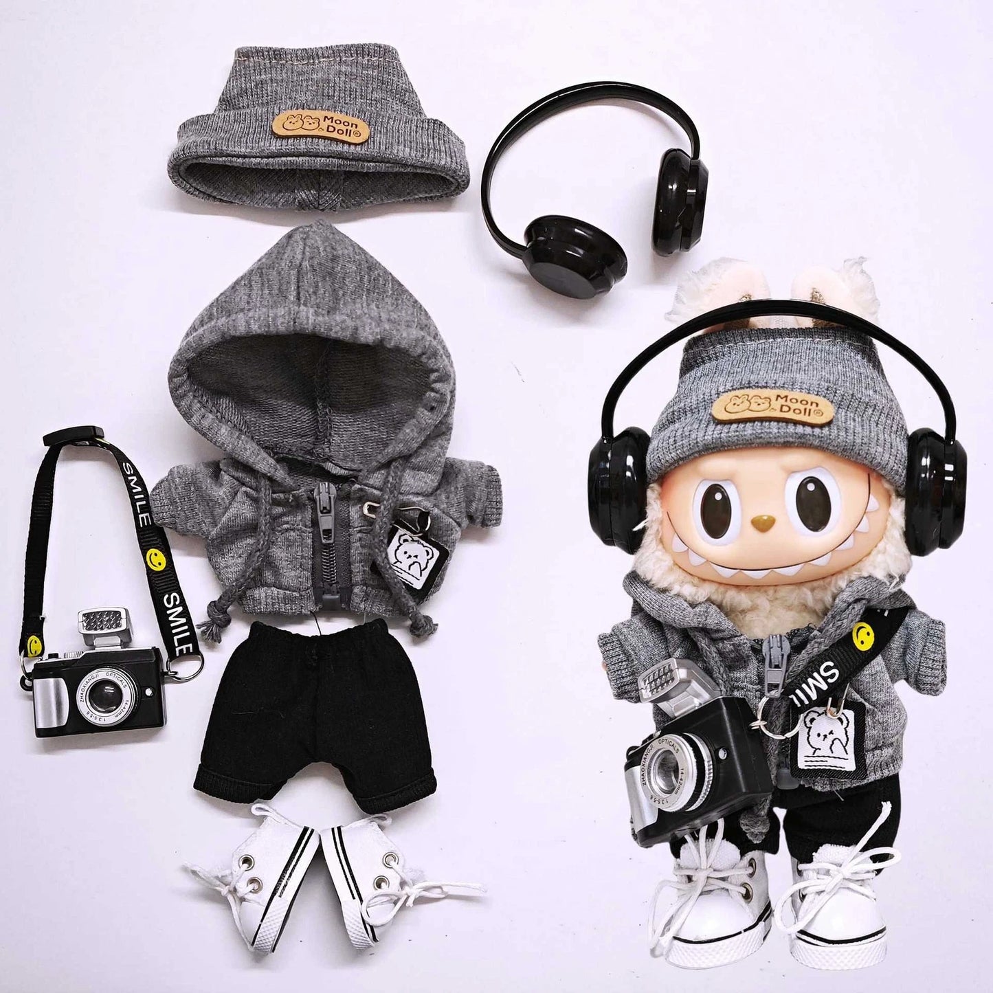 CUSTOM LABUBU Clothes Set Fashion Gray Sweater Outfit for Monsters Plush NO DOLL INCLUDED