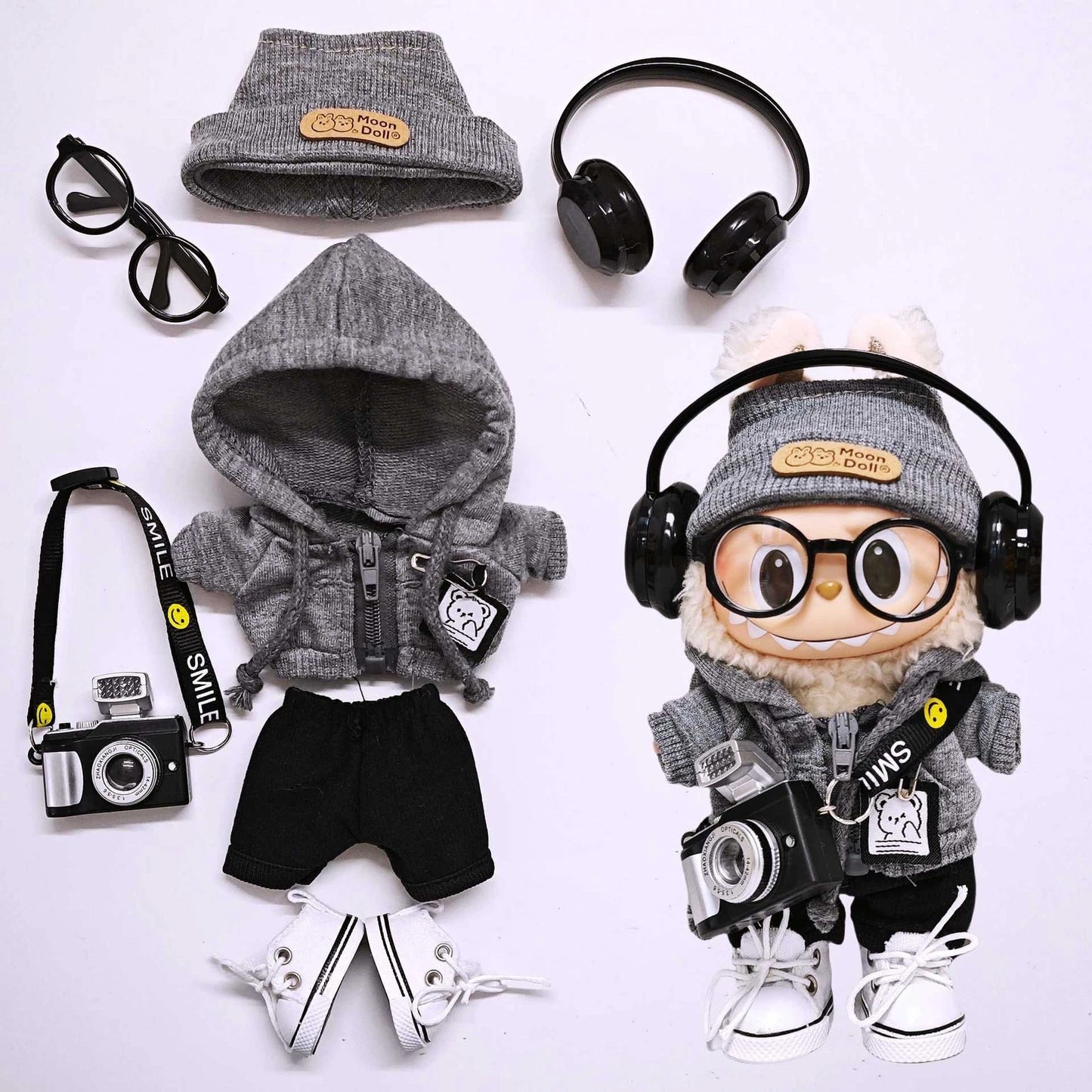 CUSTOM LABUBU Clothes Set Fashion Gray Sweater Outfit for Monsters Plush NO DOLL INCLUDED